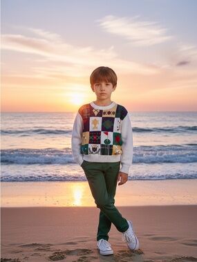 Vintage Kite Strings Embroidered Sweater